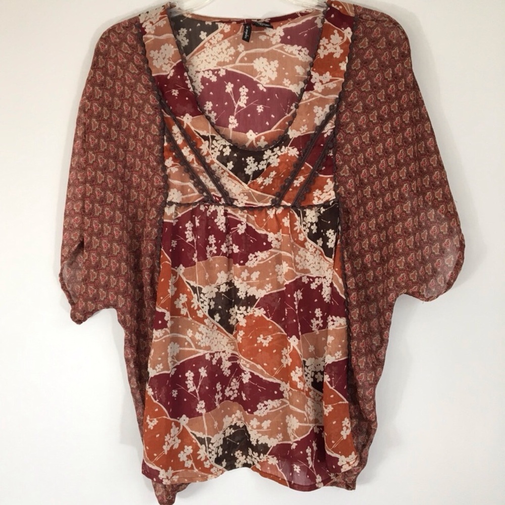 Fire Los Angeles Dark Floral Kimono Style Blouse